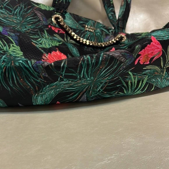 Victoria's Secret Black and Green Tote Bag with Tropical Design - Picture 3 of 9